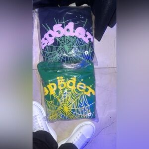 Spider Graphic T-Shirts in Green and Purple